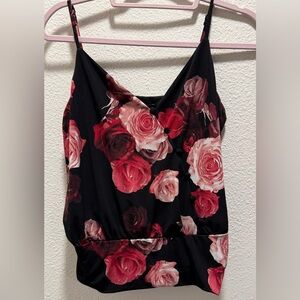White House Black Market Black and Red Floral Tank Top